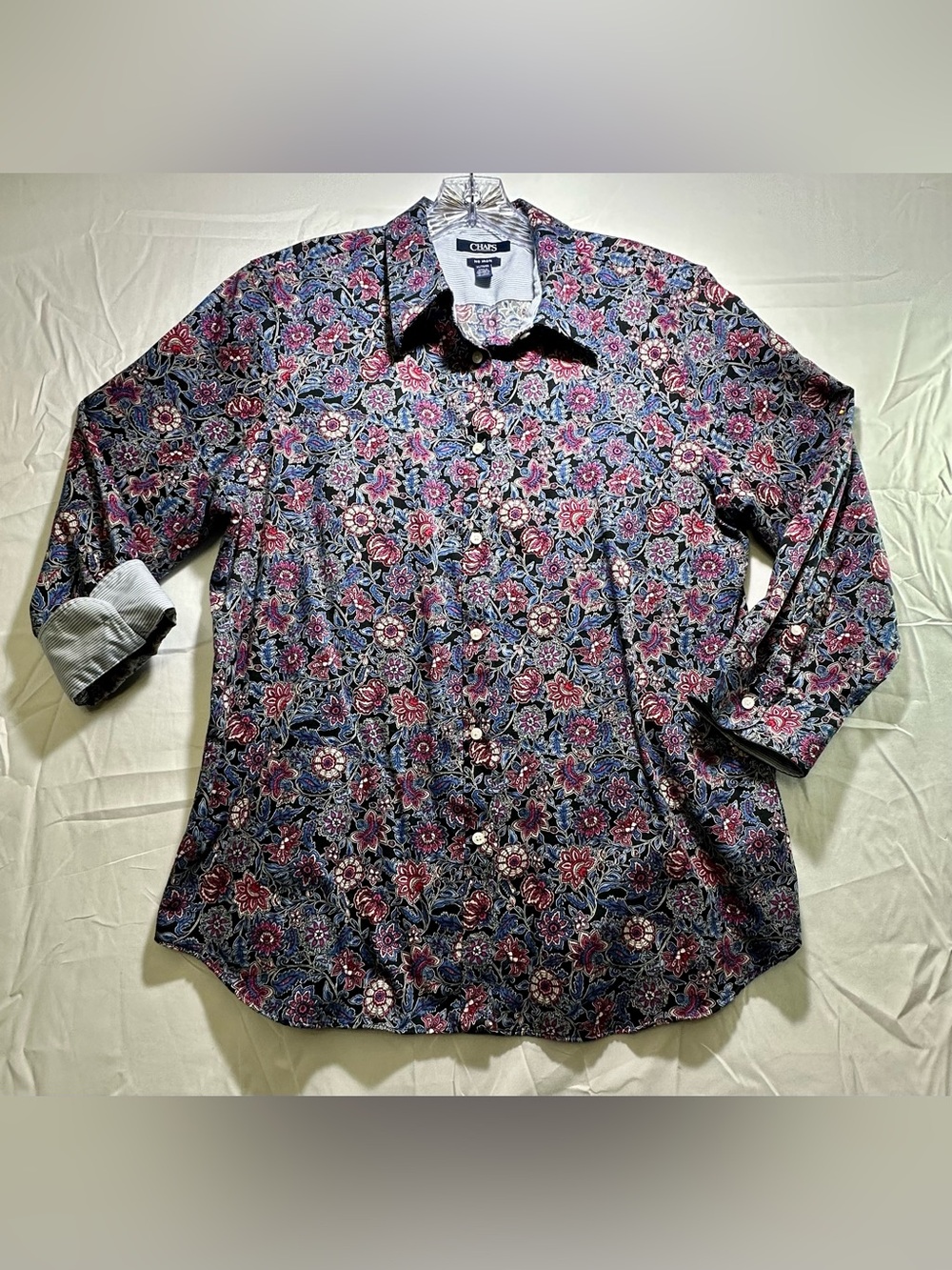 Chaps Women’s Floral Print Button-Up Shirt - Navy & Pink